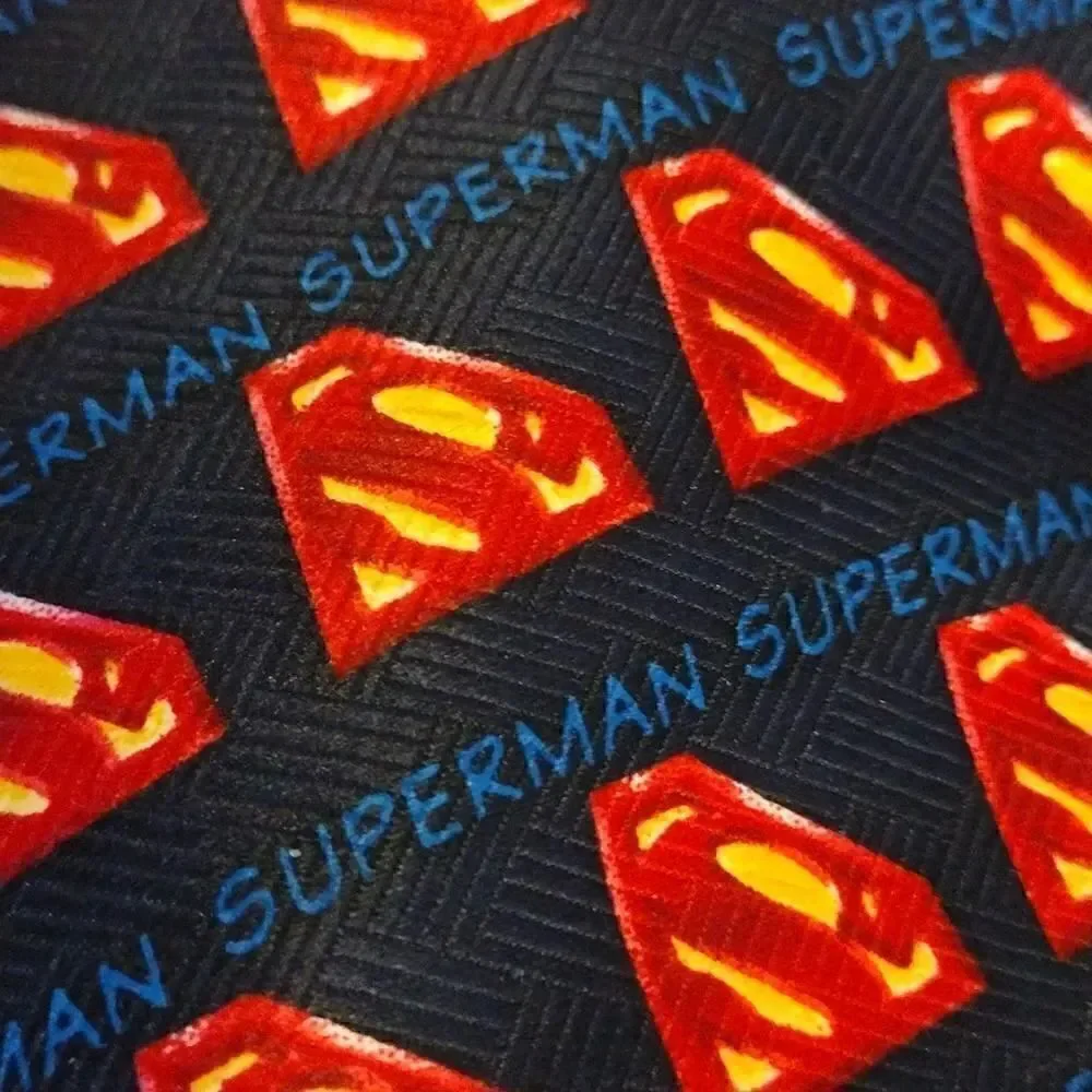 2 VTG DC Comics Superman Logos Black‎ Blue Satin Neck Ties Bundle
